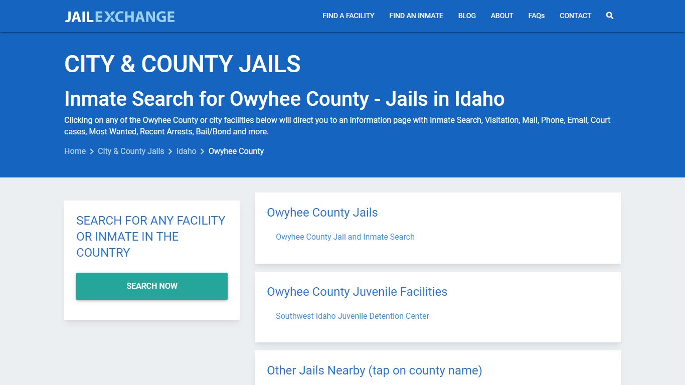 Inmate Search for Owyhee County | Jails in Idaho - Jail Exchange
