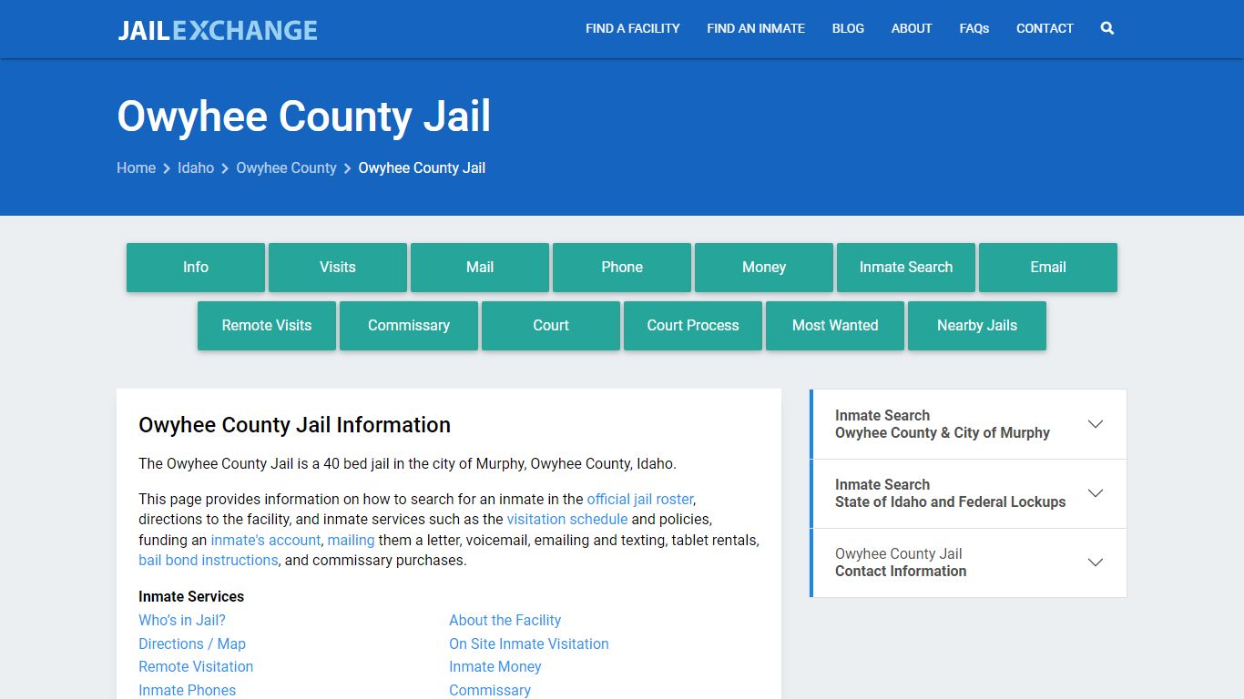 Owyhee County Jail, ID Inmate Search, Information